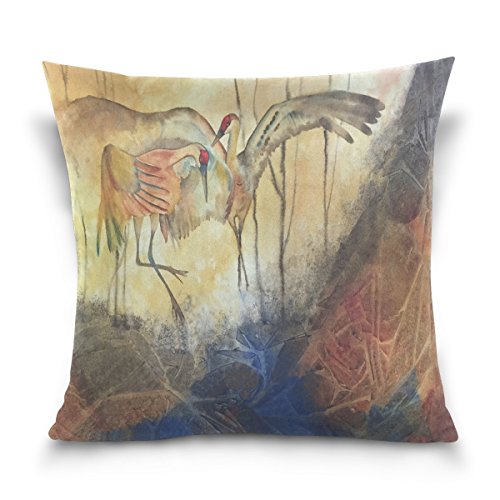 Cheap Ye Store Watercolor Crane 100 Cotton Throw Pillow Case Sofa