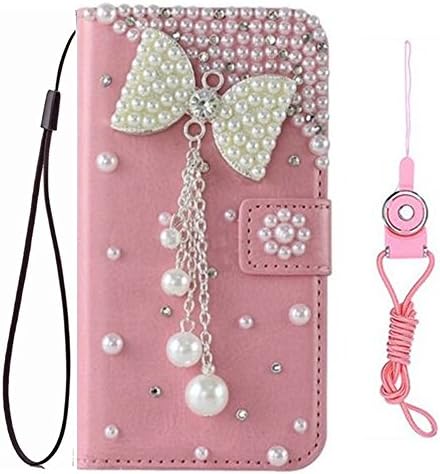Huawei Honor 7X case, Huawei Mate SE case,Bling handmade Girls fashion Leather Filo slots Wallet Flip Protective Case Cover &amp; strap for Huawei Honor 7X / Huawei Mate SE (Pink bowknot tassel)
