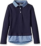 French Toast Girls' Big Girls' Jersey and Lace 2-Fer Top, Navy, 7/8