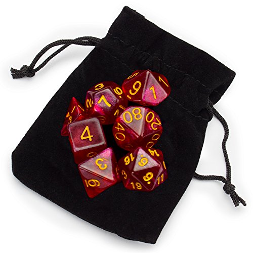 7 Die Polyhedral Dice Set - Philosopher's Stone (Red Glitter) with Velvet Pouch by Wiz Dice