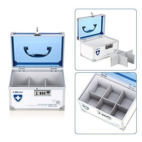 Ollieroo Combination Lock Box for Medication Compartments Medicine Storage Box First Aid Box Blue - Thumbnail 3