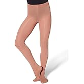 Capezio Girls' Ultra Soft Self Knit Waistband Tight,Light Tan, One Size (8-12)