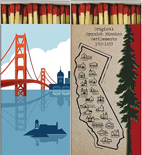 Decorative San Francisco California Match Boxes with Long Kitchen Matches Great for Lighting Candles, Grills, Fireplaces and More | Set of 2 Large Match Boxes