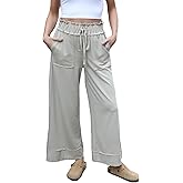 Ayturbo Womens Wide Leg Pants High Waisted Adjustable Drawstring Palazzo Pants Lounge Flowy Dress Trousers with Pockets