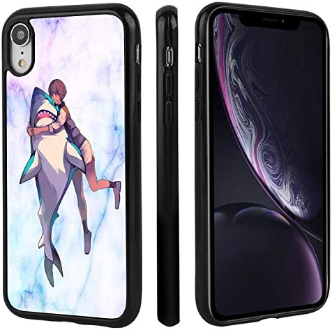 KASOS Phone Case for iPhone Xr Case Shark Boy Marble Shark Boy Marble Boy Cute Shark Cartoon Sweet Hug Love Shark Marble Pattern Dolphin