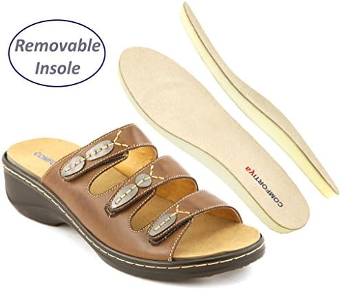Comfortiya Women's Isabella Bark Leather Casual Slide Sandal Size 36 M EU / 6.5-7 B(M) US