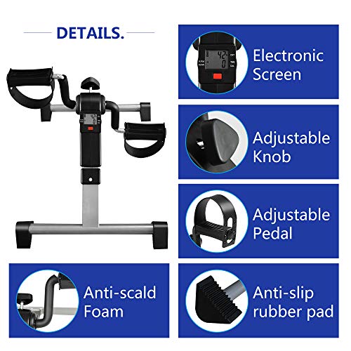 ORFORD Pedal Exerciser, Portable Exercise Bike , Folding Peddler Under Desk, Exercise Bicycles for Seniors with LCD Display for Arms, Legs, Black