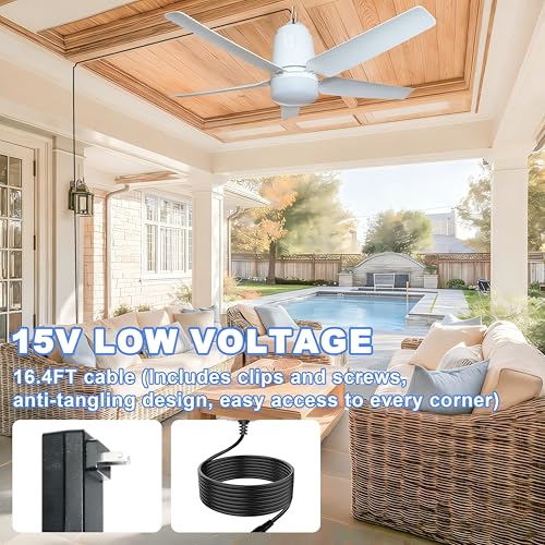 SHUNLEE Gazebo Fans Outdoor Hanging 31.5", Canopy Fan with Light 3000-6500K | Portable Plug in Ceiling Fan with Remote, Hook, Great for Gazebo, Canopy, Pop up Tent, Patio
