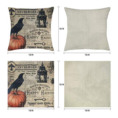 Motiloo 4 Pieces 18x18 Inch Pillow Covers Halloween Decoeative Pillow Covers Square Soft Cotton Linen, Home Decor Cushion Covers Crow Pumpkin Skull Owl Throw Pillowcases for Sofa Bed