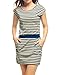 Allegra K Women's Scoop-Neck Stripes Sleeve Short Fitted Dress, Blue, Medium