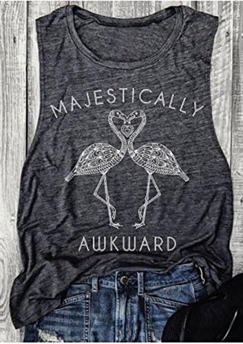 Women Round Neck Flamingo Tank Cami Top Graphic T-Shirt Tops