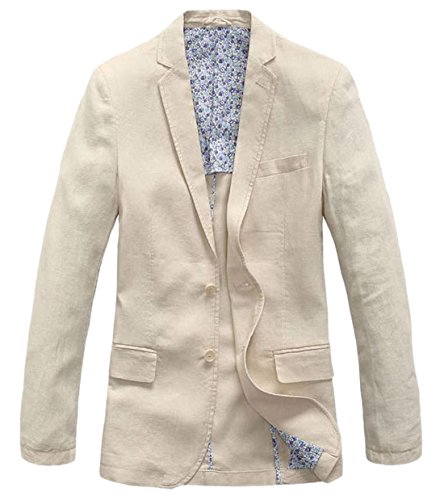 chouyatou Men's Lightweight Half Lined Two-Button Suit Blazer (Small, Beige)