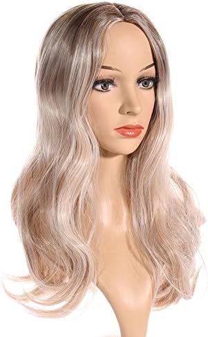 Vinwer Ombre Brown To Ash Blonde Wig High Density Heat Resistant Synthetic Hair Weave Full Wigs For Women(T/Ash Blonde)