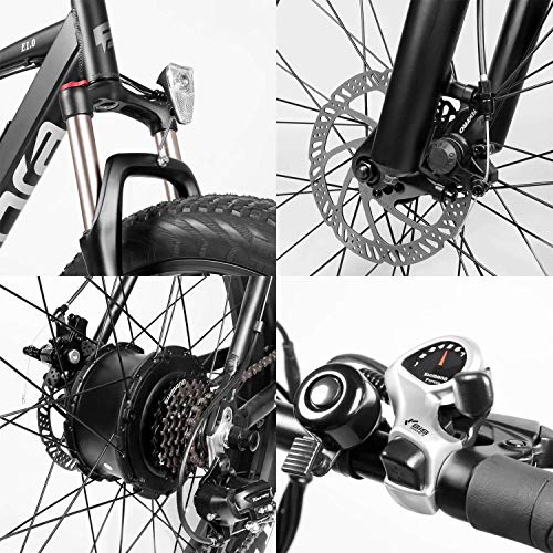 Eahora 500W 4.0 Fat Tire Electric Bicycle 26inch 48V Mountain Snow Electric Bikes for Adults Suspension Shock Absorber Fork Rebound/Lock Out Shimano 7-Speed Gear Shifts, E-PAS Recharge System XC200
