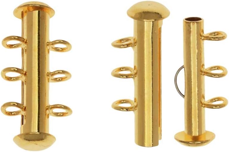 Beadaholique Slide Tube Clasps, 3-Strand with Vertical Loops 21.5x4mm, 2 Sets, Gold Plated