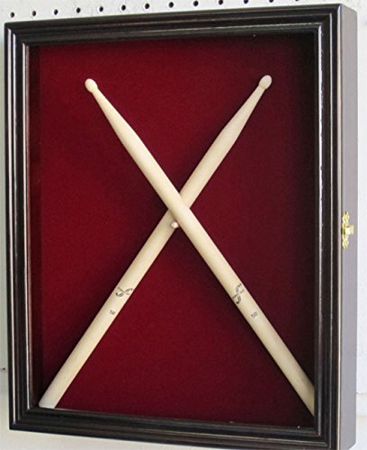 Drum Stick Display Case Shadow Box Wall Cabinet, with door. (Mahogany)