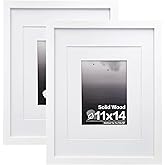 Egofine 11x14 Picture Frames Made of Solid Wood 2 PCS White Covered by Plexiglass - for Table Top and Wall Mounting for Pictures 8x10 or 5x7 with Mat Horizontally or Vertically Display Photo Frame