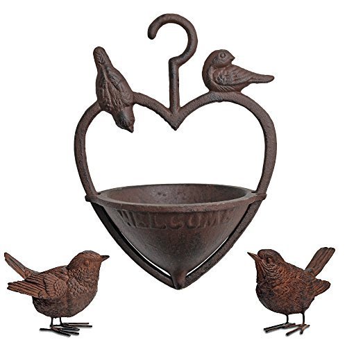 Hanging Cast Iron Heart Bird Feeder Resin Wren Bird Garden