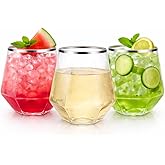 Oojami 40 count 12 Ounce Cups Diamond Silver Rim Unbreakable Stemless Plastic Wine Champagne Whiskey Glasses Elegant Durable Disposable Indoor Outdoor Ideal for Home, Office, Bars, Wedding, (Silver)