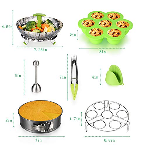 Accessories for Instant Pot - Pressure Cooker Accessories with Steamer Basket,Eggshell Cutter,Egg Rack,Egg Bites Mold,Non-Stick Springform Pan,Tong,Silicone Mini Mitts,Fits to 6,8 Qt Instant Pot