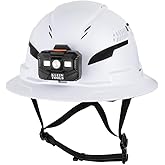 Klein Tools 60407T2RL Type 2 Hard Hat, Vented Full Brim, Class C Hard Hat with Chin Strap, 6-Point Suspension with Accessory Mounts, Washable Padding, and Rechargeable Headlamp
