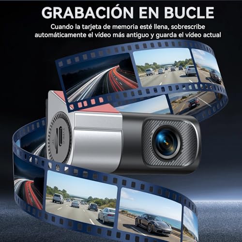 Gurkitsy Dashcam para Auto Frontal, 4K Mini Camara para Carro Wi-Fi, Compatible con WDR, Modo de Estacionamiento de 24 Horas, Tarjeta SD No Incluida, Cámara de Marcha atrás, Sensor G, hasta 128 GB