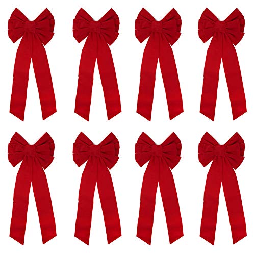 JOYIN 8 Pack Red Velvet Bows, 26" Long 10" Wide 9 Loop Christmas Bows