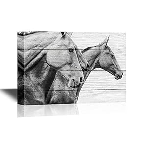 Horses on Wood Background