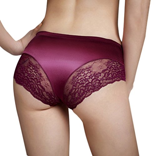 FakeFace Sexy Women Lace Seamless Panties Cheeky Hipster Underwear Briefs Burgundy