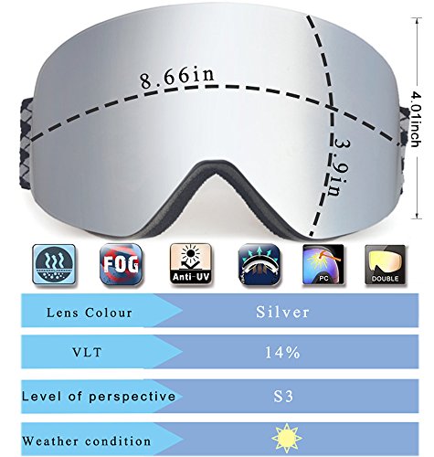 Snowledge Ski Goggles - Frameless, Exchangeable Double Cylindrical Lens with Anti Scratch and Anti Fog, Ski / Snowboard Goggles For Men,Women and Kids-100% UV Protection