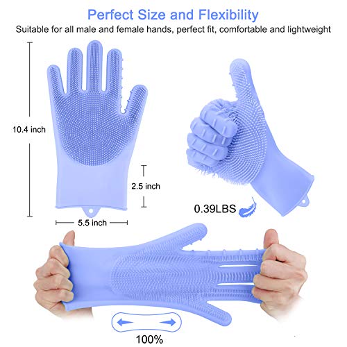 Magic Silicone Cleaning Gloves | 2019 Upgrade Version 2-Sided Multi-Function Dishwashing Gloves, Optimized Scrubber&Size, Reusable&Heat Resistant | Kitchen Brushes for Dishes, Vegetable, Fruit