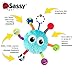 Sassy Grasp & Giggle Guy | Developmental Plush Toy for Early Learning | Squeak, Rattle and Chime | Attaches to Baby Gear for Travel