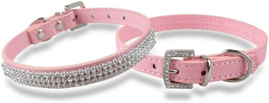 pink leather diamante dog collar