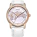 SONGDU Women Mother Pearl Dress Watches Music Note Diamond Rose Gold Bezel White Leather Strap
