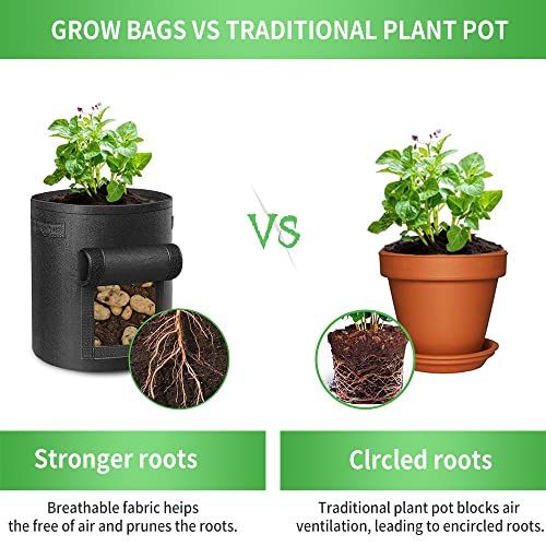 4 Pack Potato Grow Bags with Flap&Handles 10 Gallon, Heavy Duty Thickened Nonwoven Plant Grow