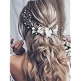 Bessney Flower Wedding Hair Vine Pearl Bridal Headband Silver Hair Accessories for Women