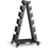 LIONSCOOL Dumbbell Rack Stand Only, A-Frame Rolling Weight Storage and Tray | 5 Tier Steel Rack with Premium Solid Wheels, Portable Home Gym Fitness Storage Organizer, 200/300/700LBS Weight Capacity