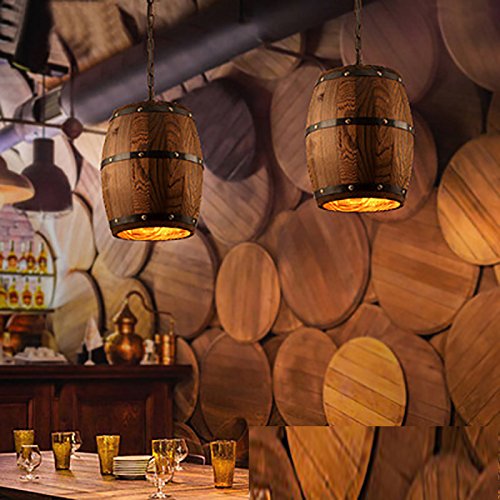 Newrays Antique Wood Wine Barrel Pendant Lamp Hanging Rustic Unique Kitchen Bar Ceiling Lamp Light Fixtures