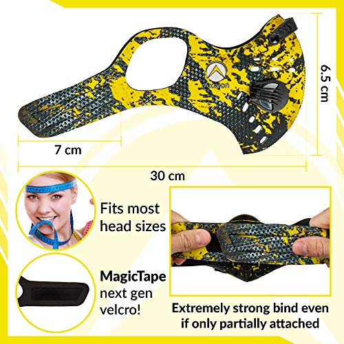 Axsyon Dust Mask with Ear Loops- Activated Carbon Dust Mask- 3 Filters & 2 Valves Included. for House Cleaning, Woodworking, Mowing, Outdoor Activities. N99 (Reptile Yellow) - Thumbnail 3