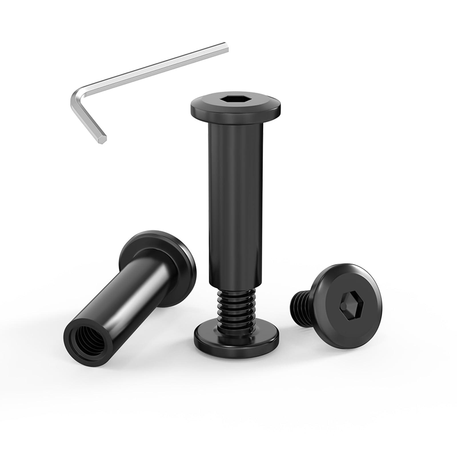 ORTAVA Pack of 10 Connection Screws M5 x 25 mm, Furniture Screws, Sleeve Nut M5, Sleeve Screws, Stainless Steel A2 V2A, Black Oxide, Cabinet Connector with Allen Keys