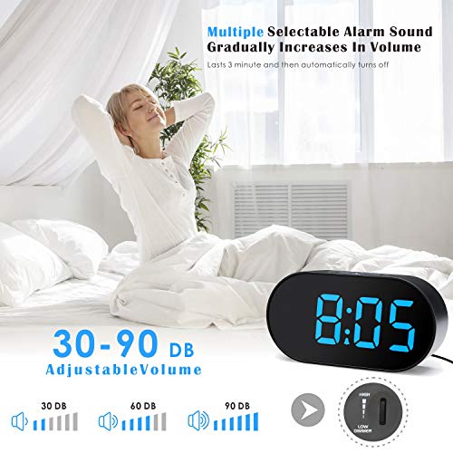 [Updated Version] Plumeet Digital LED Alarm Clock with Adjustable Brightness Dimmer and Alarm Volume, Large Blue Digit Display,12-24 Hours, Snooze, Bedroom Clocks with USB Port Phone Charger (Blue) - Thumbnail 3