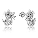925 Sterling Silver Rhodium Plated Cat Cubic Zirconia Screwback Baby Girls Earrings