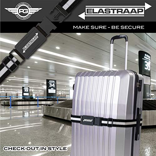 Luggage Straps, Adjustable Non-Slip Baggage Belts- Suitcase Bands For Travel Bag (2 Straps, White Stripe 2pk)