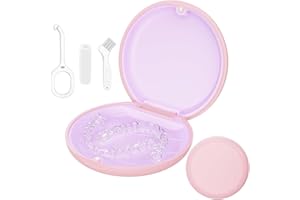 TYSORETY Retainer Case, Slim Aligner Cases for Invisalign, Mouthguard Case with Removal Tools& Aligners Chewies& Brush, Removable Inner Tray Silicone for Easy Cleaning (Pink)