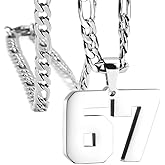 PAMTIER Men's Necklaces Number Chain Stainless Steel Dainty Pendant Statement Personalized Jewelry