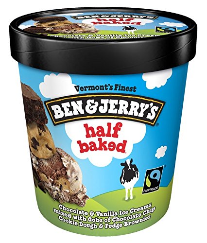 Ben & Jerry's - Vermont's Finest Ice Cream, Non-GMO - Fairtrade - Cage-Free Eggs - Caring Dairy - Responsibly Sourced Packaging, Half Baked, Pint (16 Count)