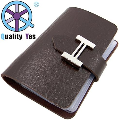QY Soft Premium Leather Wallets Credit Card Holder ID Business Case Purse Unisex -Noble Dark Brown