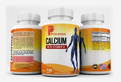 Calcium 500mg with Vitamin D 250 IU Dietary Supplement Tablets Non-GMO Formula for Strong Bones Muscles and Teeth