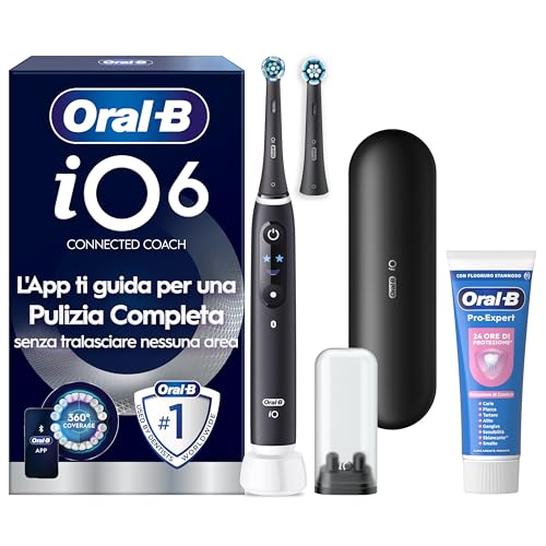 Oral-B iO 6 Spazzolino Elettrico, 2 Testine, Custodia, Dentifricio, Nero