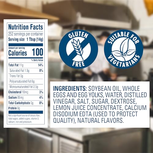 HELLMANN’S EXTRA HEAVY MAYONNAISE JAR, EXTRA EGG YOLK, CONDIMENT FOR SANDWICHES, SALADS, MAYO MADE WITH 100% CAGE FREE EGGS, GLUTEN FREE 1 GALLON 128 OZ, PACK OF 1